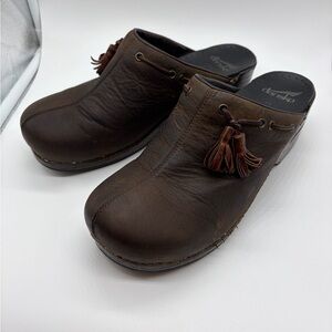 Dansko Dark Brown‎ Leather Clogs with Tassels